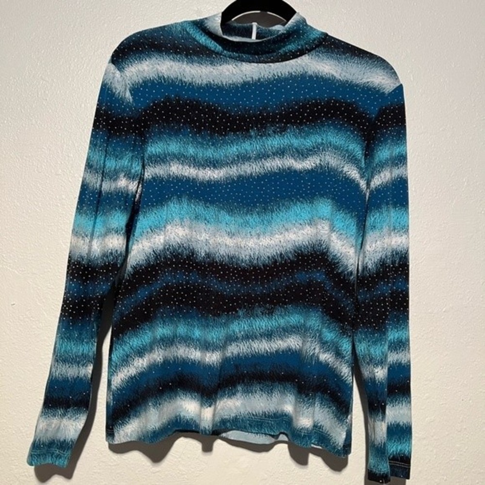 Grayse Kelly and Marie Gray Teal Mockneck Shirt with Silver Studs